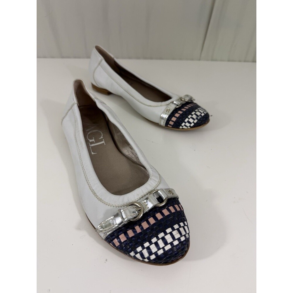 AGL (Attilio Giusti Leombruni) Monika Cap-Toe Ballet Flats White Leather Sz 39